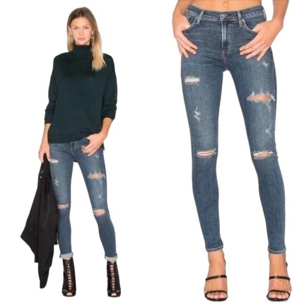 Agolde Womens Blue Sophie Distressed High Rise Skinny Jeans Size 25
